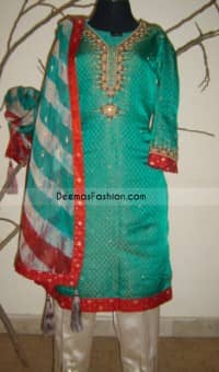 Sea Green& Red Jamawar