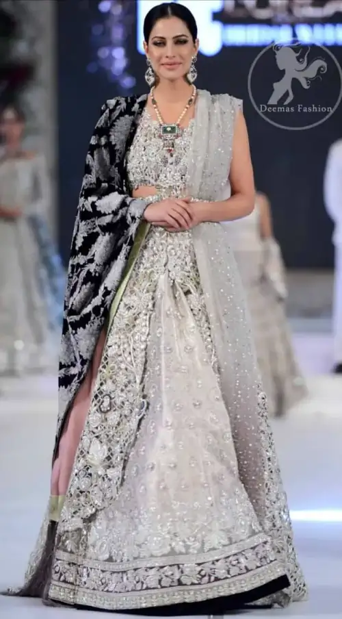 Latest Bridal Wear Ivory White Blouse & Lehenga 2016