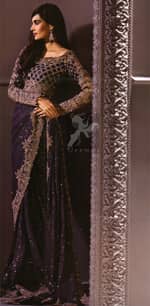 Designer Wear Saree - Dark Purple Embroidered Saree
