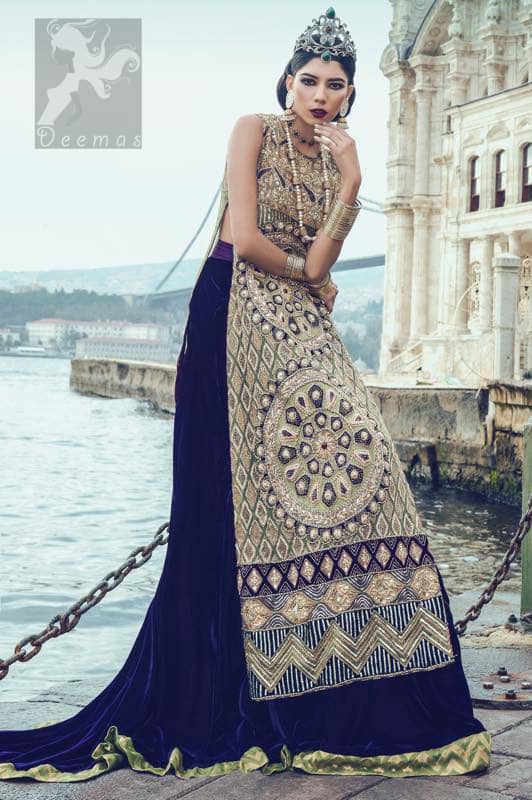 Green Long Shirt with Dark Purple Back Trail Lehenga
