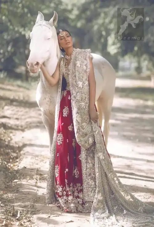 Latest Designer Wear Ivory Bridal Blouse Gown and Dupatta with Deep Red Lehenga