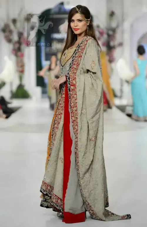 Latest Orange Mehndi Wear Front Open Gown Dupatta