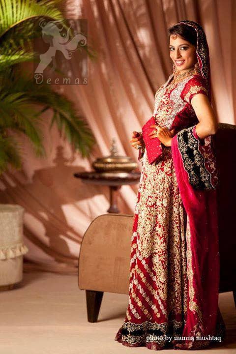 Red Heavy Embroidered Bridal Gown for First Day of Wedding