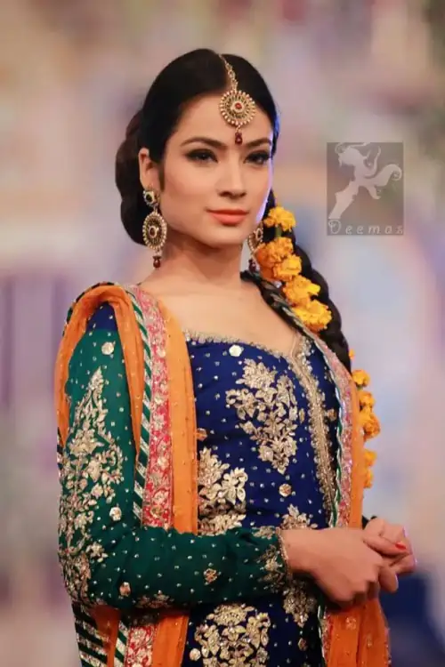 Mehndi Dresses 2017 - Royal Blue - Deep Orange - Red Lehenga