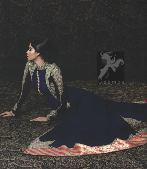 Royal Blue Front Open Designer Wear Pishwas
