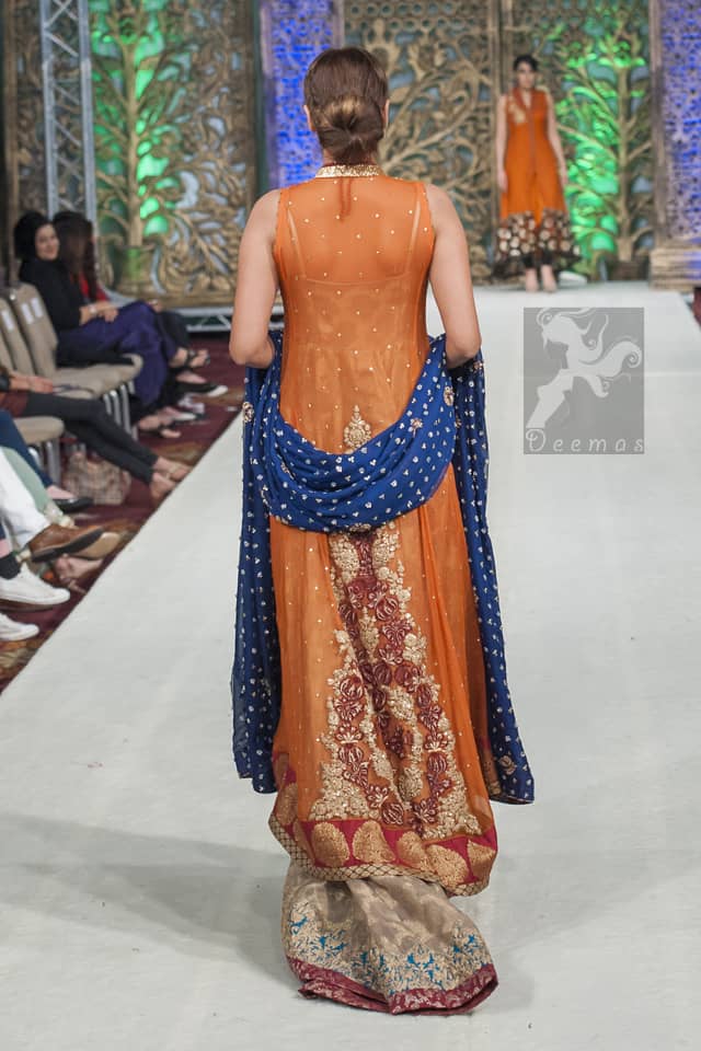 Rust Latest Formal Gown with Beige Back Trail Frock - Royal Blue Dupatta