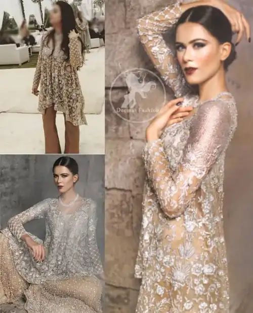 Silver & Light Golden Embroidered Short Shirt with Sharara