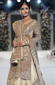 Pakistani Bridal Dress - Off-White Shirt Jamawar Lehenga Embroidered Dupatta