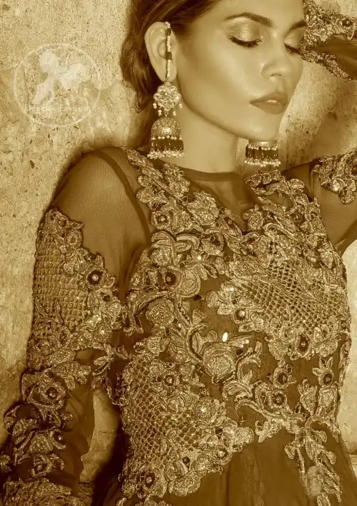 Bright Red Party Wear Embroidered Back Trail Maxi