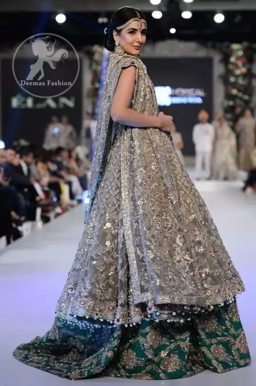 Fawn Bridal Frock - Emerald Green Embroidered Lehenga