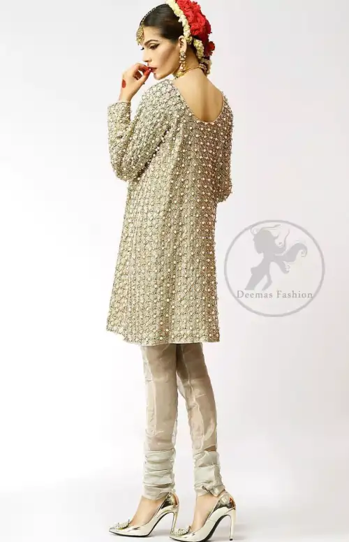 Ivory Embroidered Short Shirt - Churidar Pajama