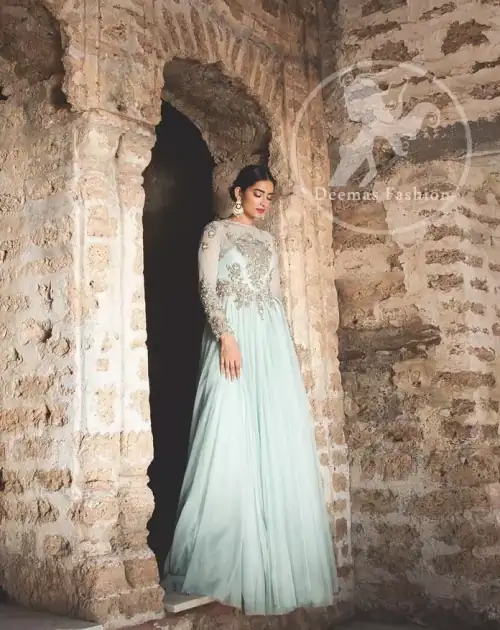 Designer Collection 2017 - Light Blue Party Wear Embroidered Maxi