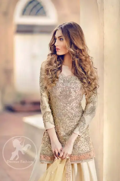 The shirt features beautiful embellishments on the neckline and all over the front. Applique work border implemented on front and