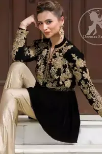 Latest Fashion - Stylish Black Peplum Top - Beige Bell Bottom Pants