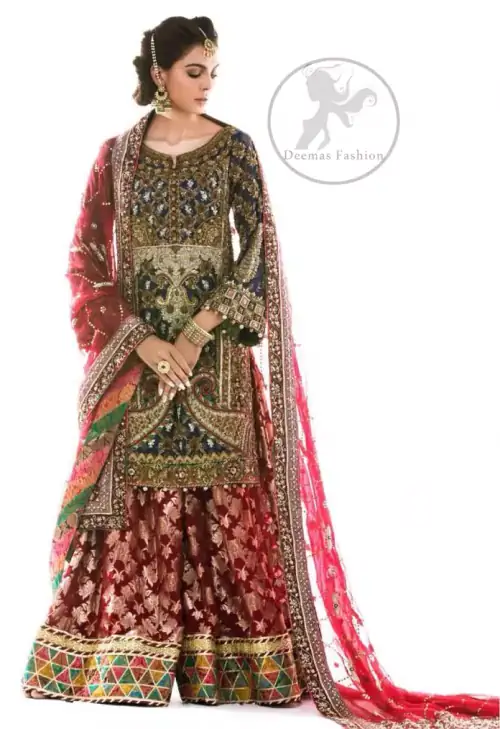 Bright Gray Shirt Brown Derby Sharara Dupatta