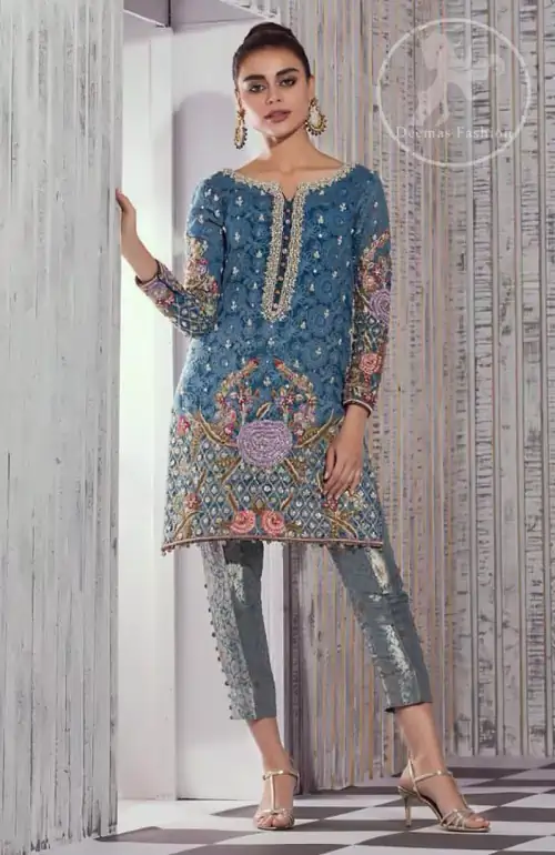 Nile Blue Shirt Shuttle Gray Cigarette Pants