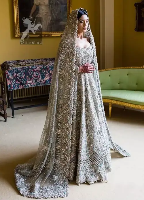 Light Gray Anarkali Brocade Churidar Pajama