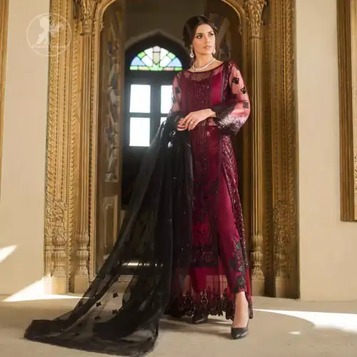 Boost your confidence and style in this glamorous attire accentuated with finest thread work embroidery and cut work borders. Pair