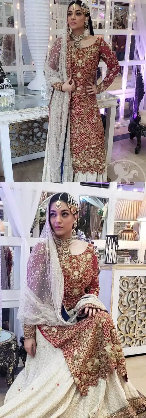 Make a dazzling impression in our zari embroidered copper rust shirt enhanced with intricately embellishmentswith gold and antique gold kora,