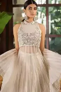 Clam Shell Long Frock Lehenga & Net Dupatta
