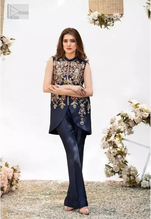 This outfit is timeless beauty. Boost your confidence and style in this glamorous attire accentuated with finest zardozi and thread