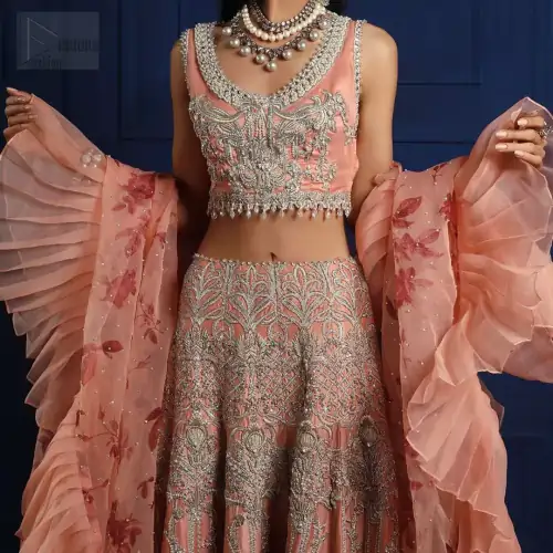 Crafted with love. This outfit is classically designed to make your memorable day beautiful as it should be. The peachy