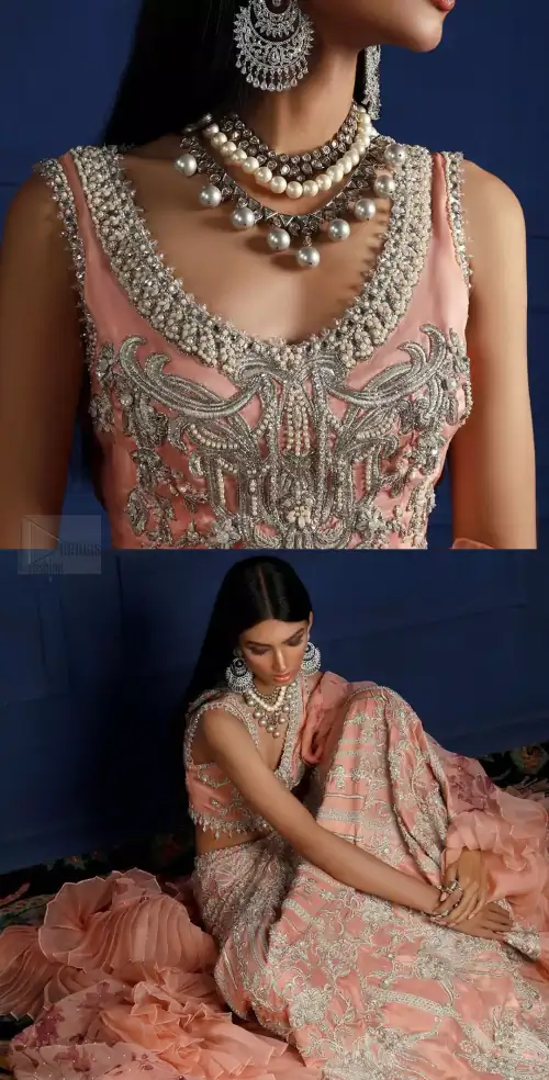 Crafted with love. This outfit is classically designed to make your memorable day beautiful as it should be. The peachy