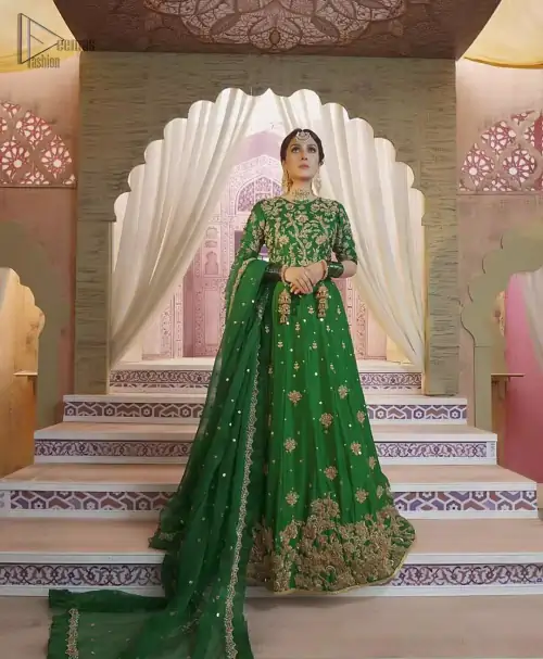 Nothing speaks of femininity and class louder than this green mehndi outfits for bridesmaids. This beautiful outfit comes with a