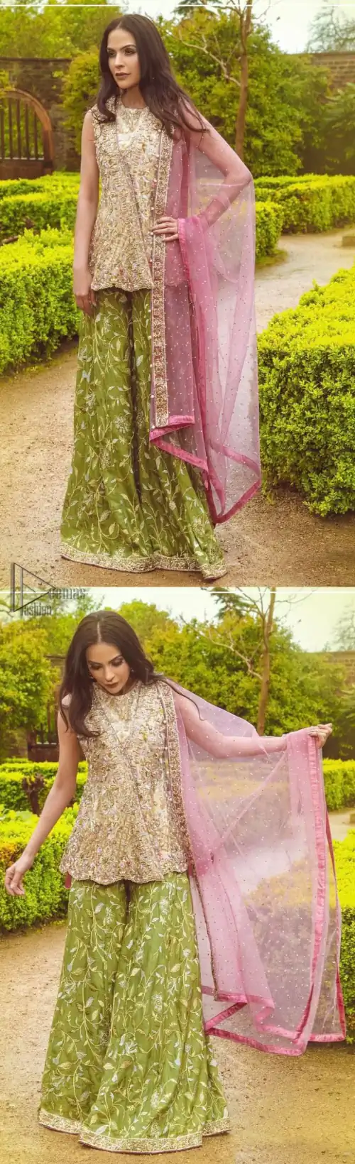 Wear this soft and supple hues richly decorated by shade pink with zardozi embroidered motifs and floral bootis all over
