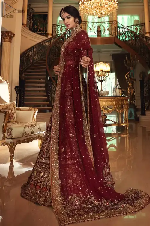Maroon Blouse n High Rise Lehenga - Appliqued Dupatta