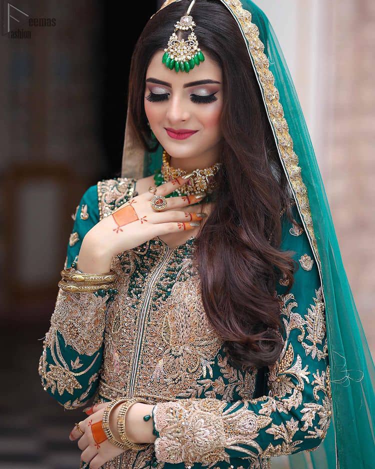 Sea Green Front Open Gown - Lehenga