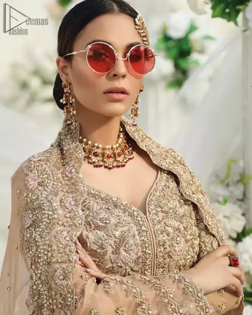 Fawn Front Open Gown Lehenga – Dupatta