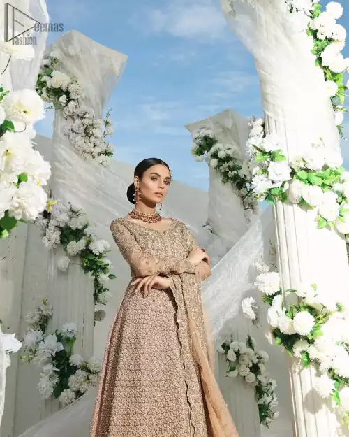 Fawn Front Open Gown Lehenga – Dupatta
