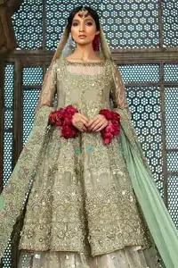 Pastel Green Double Layer Frock Dupatta – Tea Rose Sharara