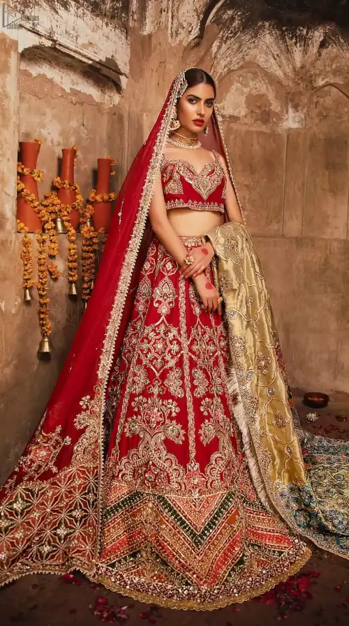 Red Sweetheart Blouse Lehenga Embroidered Dupatta