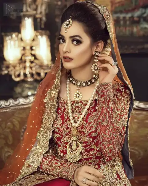 Red Front Open Back Train Maxi – Orange Dupatta