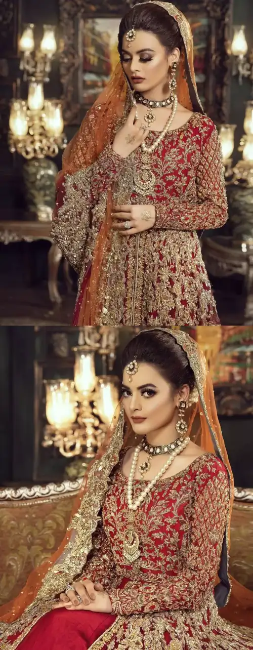 Red Front Open Back Train Maxi – Orange Dupatta