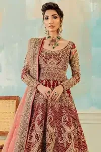 Red Lehenga Pishwas – Tea Rose Dupatta