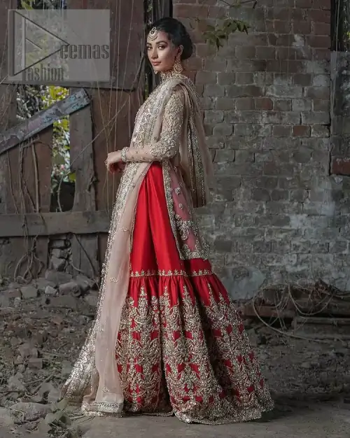 Beige Pink Shirt Dupatta – Red Gharara