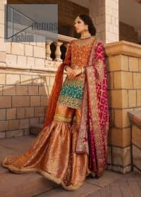Orange Short Shirt Gharara – Pink Dupatta - Image 2