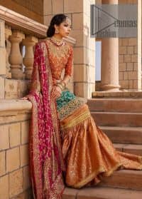 Orange Short Shirt Gharara – Pink Dupatta - Image 3