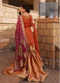 Orange Short Shirt Gharara – Pink Dupatta - Image 6