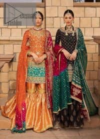 Orange Short Shirt Gharara – Pink Dupatta - Image 1