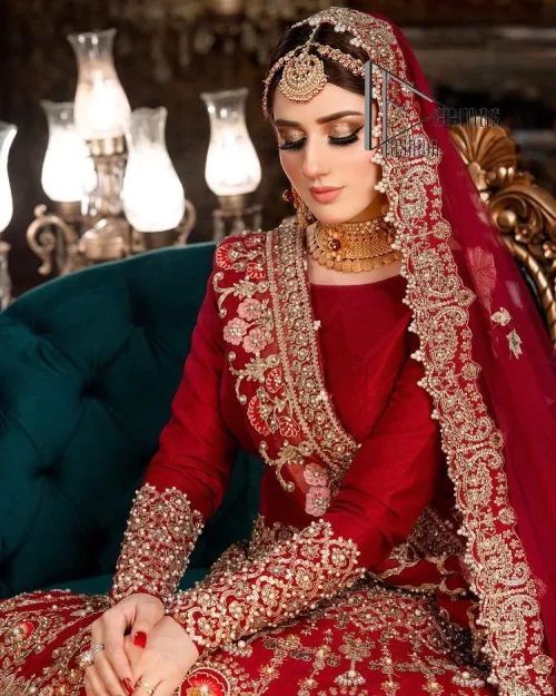 There is a shade of deep red for every bride. This Pakistani reception article begins with a deep red blouse