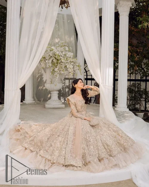 Begin your new life by wearing a dreamy nikah outfit of deemasFashion. Introduce this nikkah outfit with a light fawn