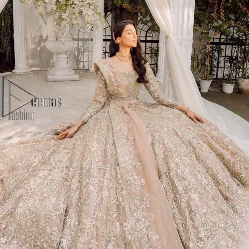 Begin your new life by wearing a dreamy nikah outfit of deemasFashion. Introduce this nikkah outfit with a light fawn