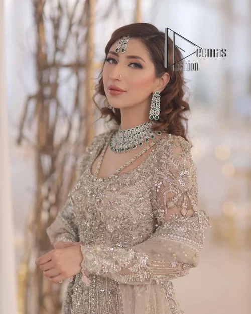 Start your new life by wearing DeemasFashion. Make your moment more memorable with light fawn heavy maxi nikah wear which