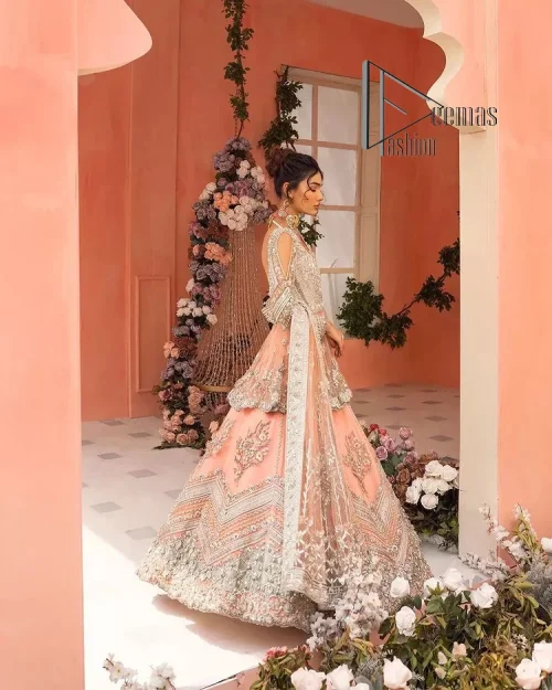 Feeling just peachy. DeemasFashion presents this peachy nikah outfit which begins with peplum in the peach colour. The following peplum