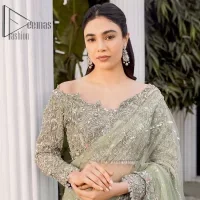 Pistachio Green Heavy Blouse – Scalloped Saree - Image 2