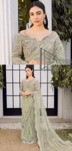 Pistachio Green Heavy Blouse – Scalloped Saree - Image 4